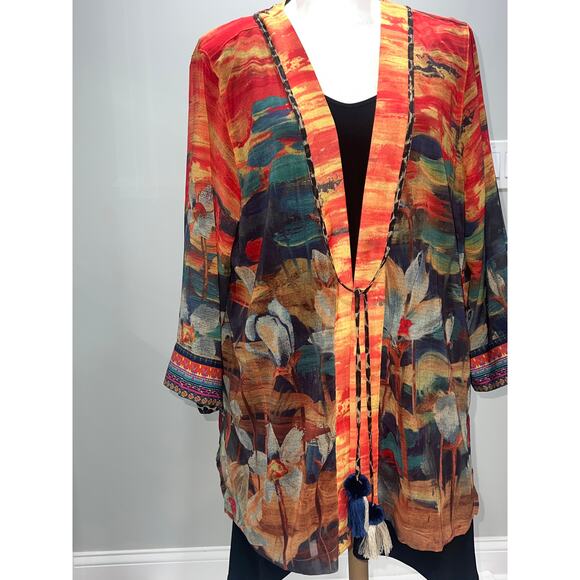 John Mark Colorful Floral Kimono Jacket – Size Large - Picture 1 of 13
